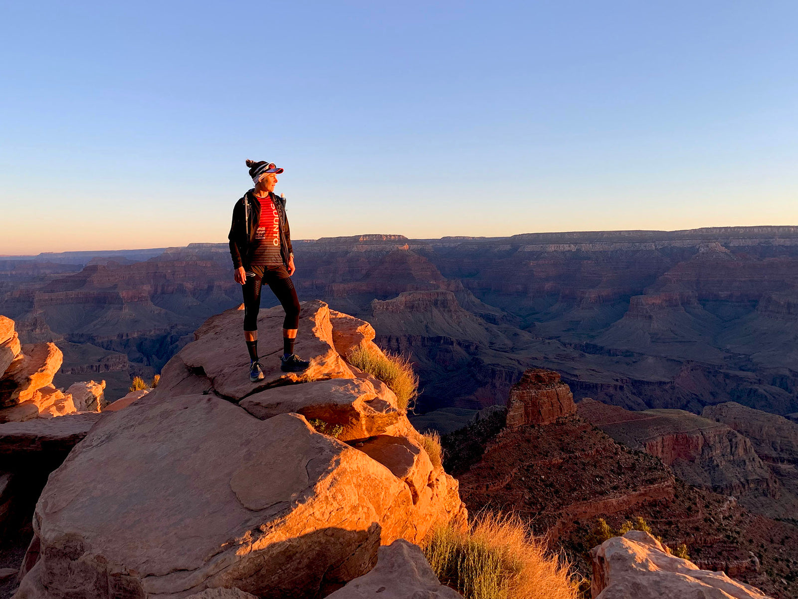 Lisa Roberts standing on overlook of Grand Canyon Rim-to-Rim-to-Rim R2R2R trail