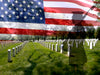 Arlington Cemetery with flag and soldier silhouette