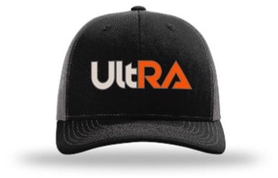 Kogalla UltRA snap-back trucker hat black/charcoal front view